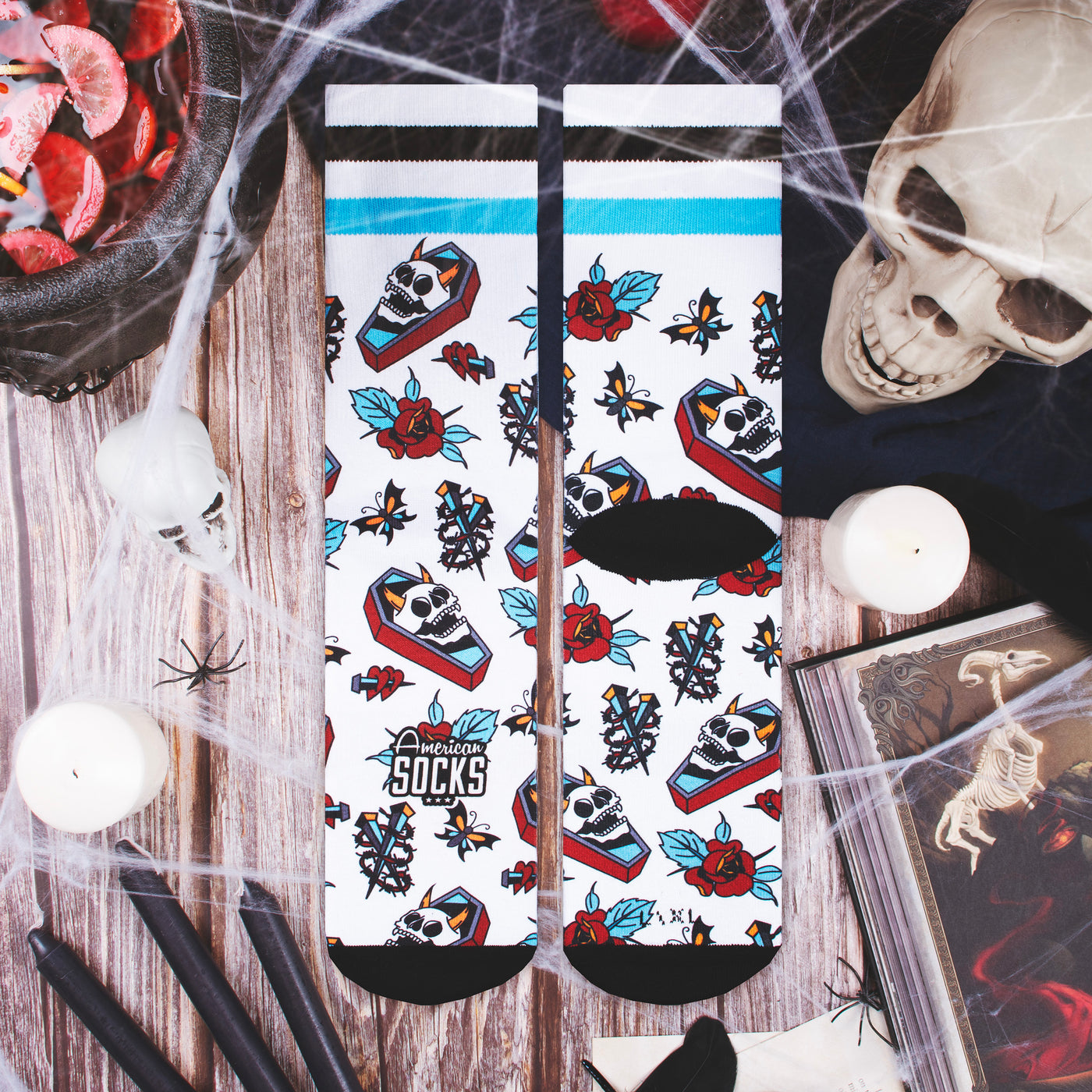 Cool patterned socks with graves and skulls american socks 