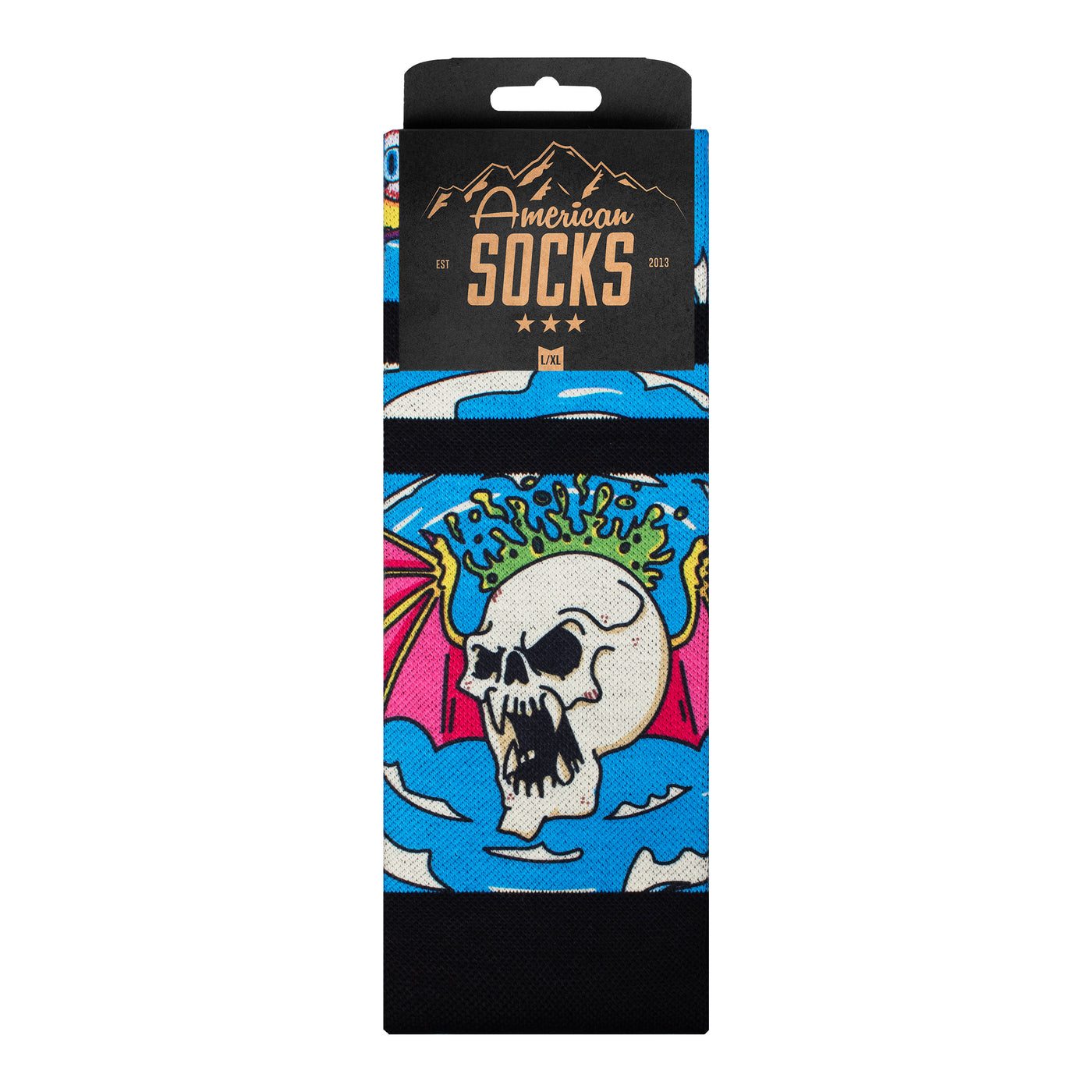 Wool ski socks with cool winged skull illustration by american socks