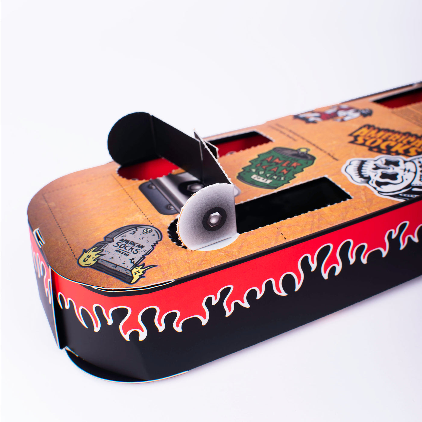 Transformable gift box folded into skateboard shape with wheels american socks