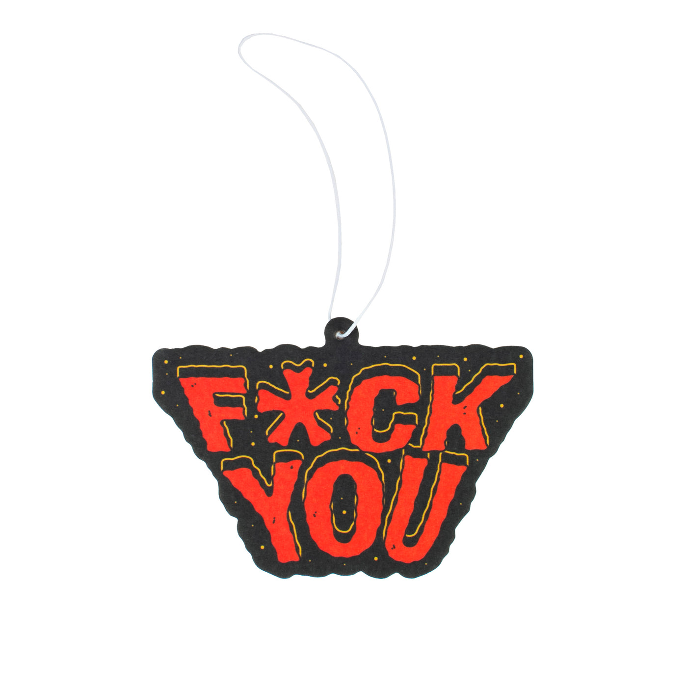 Air freshener with 'F*ck You' text on a white background
